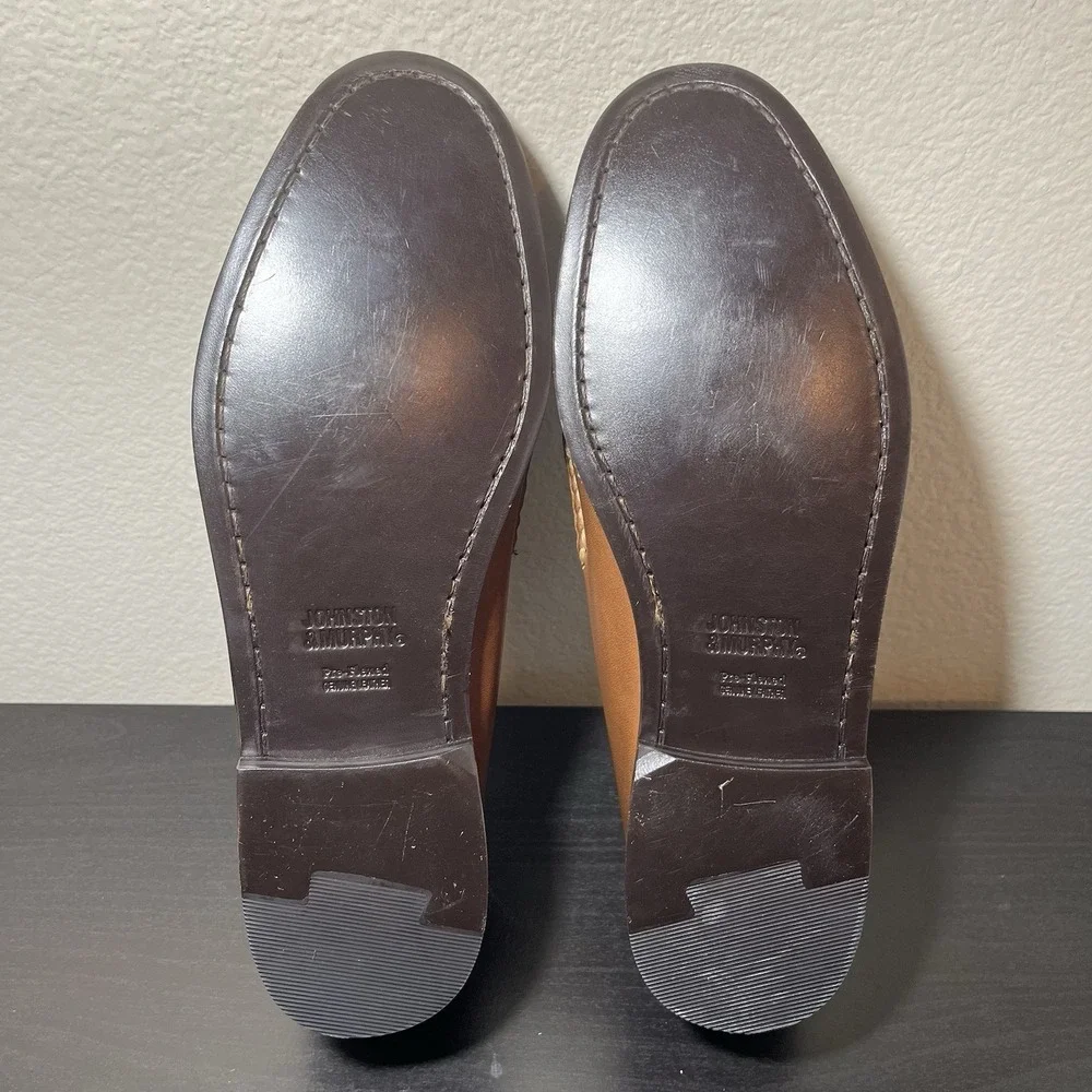 Johnston & Murphy Leather Sheepskin Penny Loafers Mens 10 M Classic Slip On